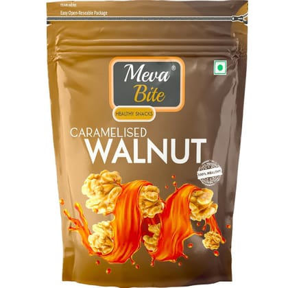 MevaBite Jaggery Coated Walnut Kernels | Caramelized Walnut Kernels | Healthy & Tasty Snacks or Munching | Rich in Protein & Omega-3S (100 Grams) Zipper Pack