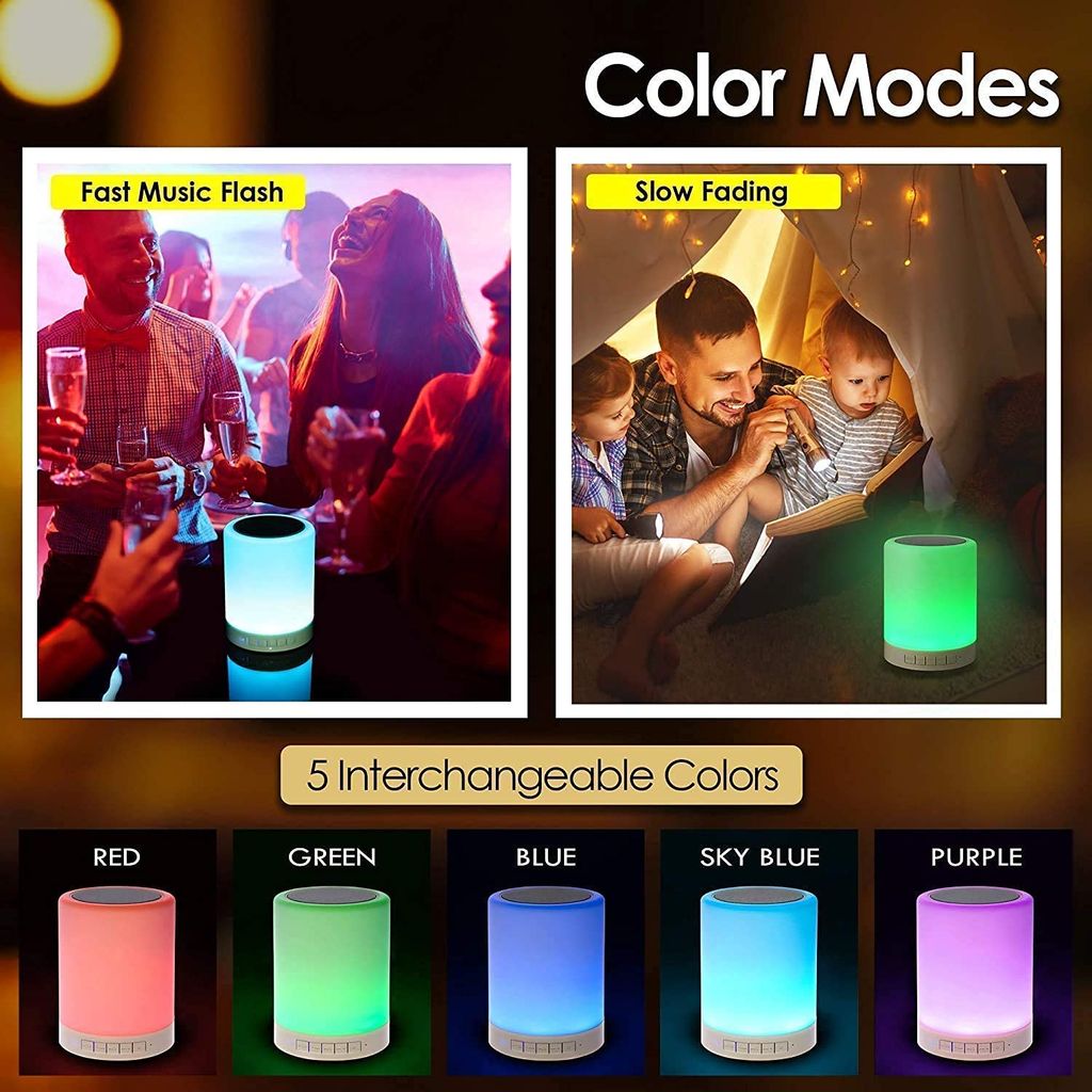 Touch Lamp Truly Wireless Bluetooth Portable Speaker | Touch Control Bedside Table Lamp with Colorful Led, Best Gift for Teens Kids Children