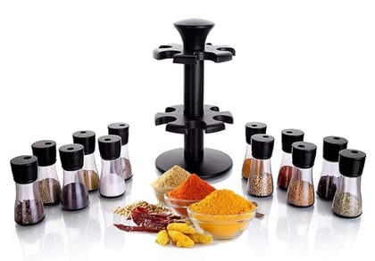 Condiment Set Spice Rack Premium Multipurpose Revolving Plastic Spice Rack Masala Organiser 12 Pcs Set