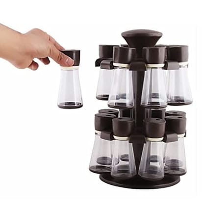 Firewave 16 Pcs Spice Rack Stand | Plastic Spice Rack Masala Organiser | Multipurpose Revolving Plastic Spice Rack | New Model Masala Rack