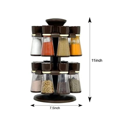 Firewave 16 Pcs Spice Rack Stand | Plastic Spice Rack Masala Organiser | Multipurpose Revolving Plastic Spice Rack | New Model Masala Rack