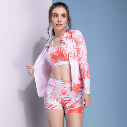 VY2062 Sporty Swim Dress with a Jacket Floral Print