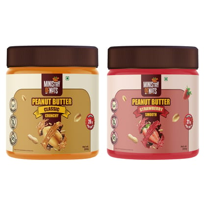 Ministry Of Nuts Pack OF 2 Classic Crunchy peanut butter & Strawberry Peanut Butter Total 400g