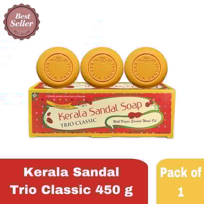 Kerala Sandal Trio Classic with Virgin Sandalwood soap - pack of 1 -150g X 3nos