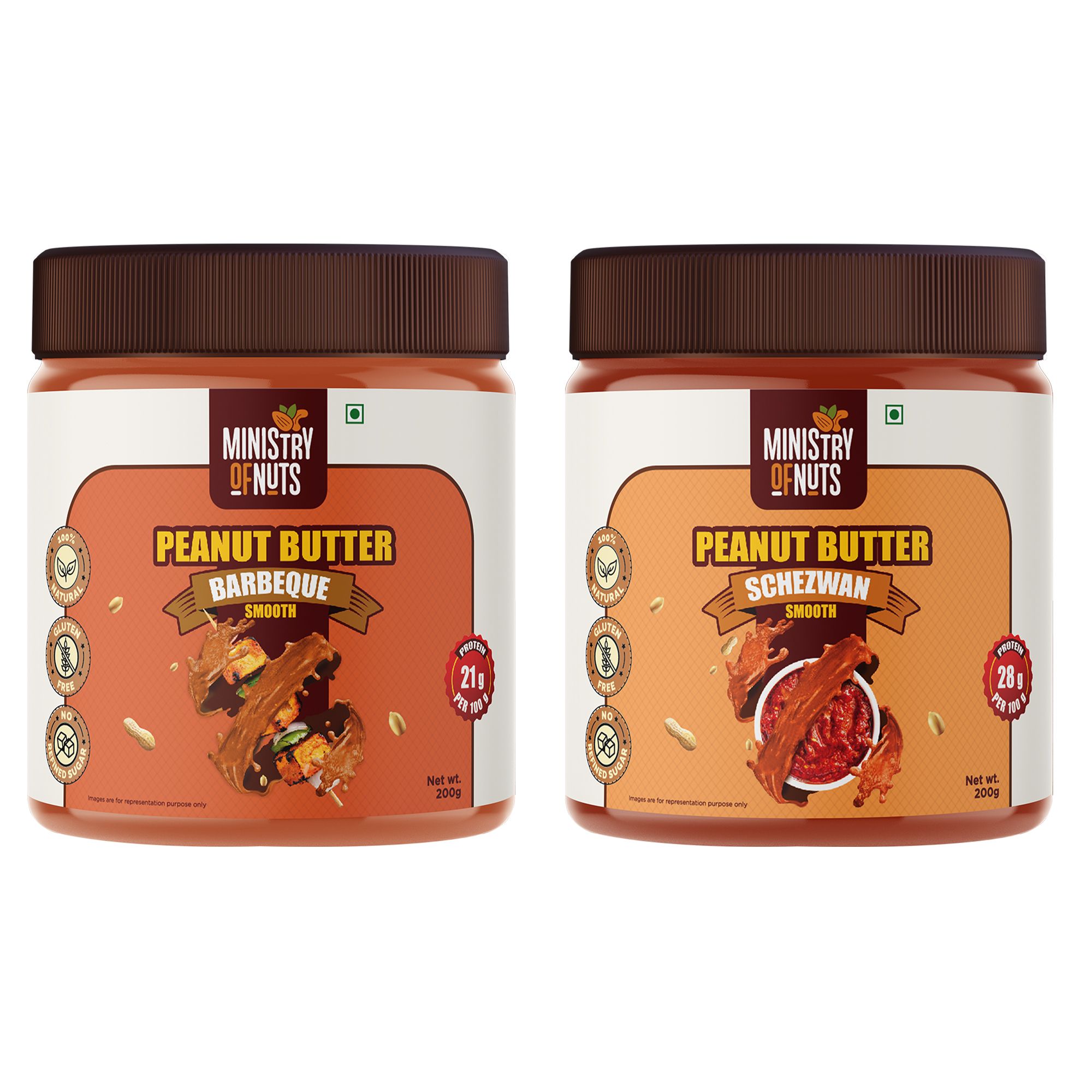 Ministry Of Nuts Schezwan Smooth Peanut Butter (200g) & Barbeque Smooth Peanut Butter (200g) Total 400g