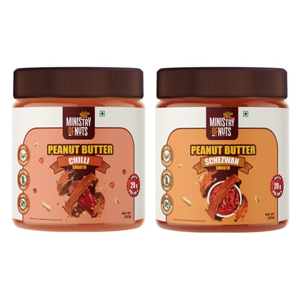 Ministyry of Nuts Schezwan Smooth Peanut Butter (200g) & Chilli Smooth Peanut Butter (200g) Total 400g