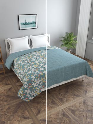 MORADO Polycotton 210 TC Double Bed Size Reversible Quilt Cover/Duvet Cover/Rajai Cover/Blanket Cover with Zipper (90x100 Inches, Flower Bunch Multi Square)