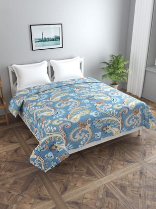 MORADO Polycotton Double / Duvet Cover / Rajai Cover / Blanket Cover with Zipper (90x100 Inches, Offwhite Blue, Blue Rajasthani Print)