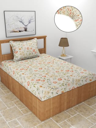 MORADO Premium Poly Cotton Single Bedsheet With 1 King Size Pillow Cover (60x90 Inches, Forest Flower)