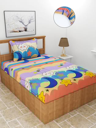 MORADO Premium Poly Cotton Elastic Fitted Single Bedsheet with 1 Pillow Cover (36x72x8 Inches, Good Night)