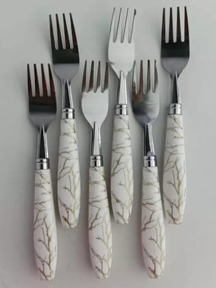 Qawvler Forks Set White Marble Latest Design Dinner Forks Set (Pack of 6)