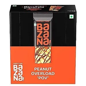 Bazana - Peanut Overload Energy Bars | Indulgent Nutty Flavor | Protein-Packed for Muscle Repair | Fiber-Rich for Digestive Health | Healthy Snack | Almond and Pista Infused, Mixed Nuts, 36g x 12 Bars