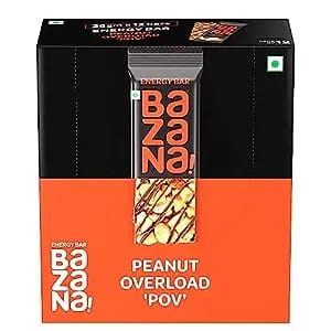 Bazana Peanut Energy Bars(POV) | Indulgent Nutty Flavor | Protein-Packed for Muscle Repair | Fiber-Rich for Digestive Health | Healthy Snack | Almond and Pista Infused, Mixed Nuts, 38g x 12 Bars