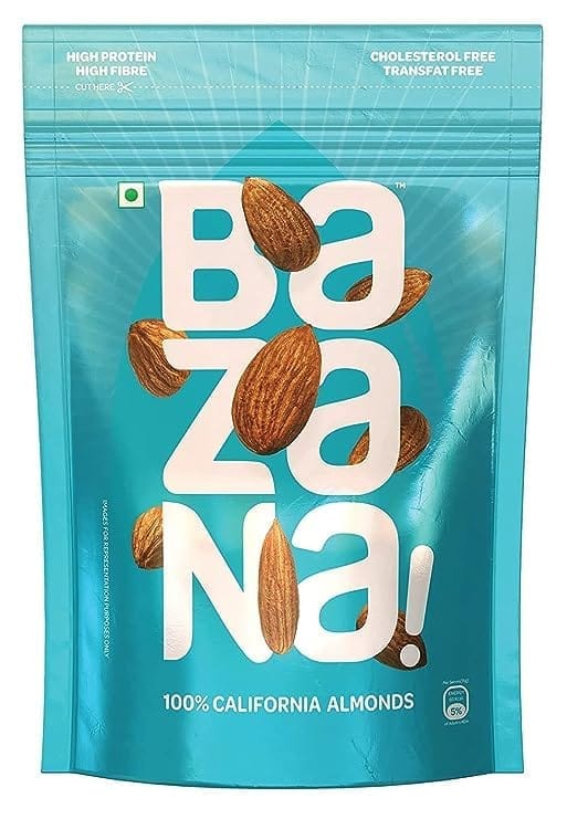 Bazana 100% Californian Raw Almonds and Premium Cashews Combo: High Protein, Fiber-Rich Snacking for Bone Health, Heart Wellness, and Immunity Boost - 205g, Pack of 2