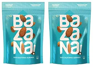 Bazana 100% California Raw Almonds 205gx2 | High Fiber & Immune Boosting | Gluten-Free & Skin-Nourishing | Antioxidant Rich, Energy-Boosting, Heart-Healthy Snack | Ideal for Recipes, Brown