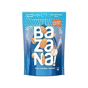 Bazana - Roasted Salted Almonds | 100% California Badam | Zero Oil | High in Protein & Fiber | Immunity Booster | Healthy Snack On-the-Go | Versatile Ingredient | Nutrient-Dense, 190g Pack