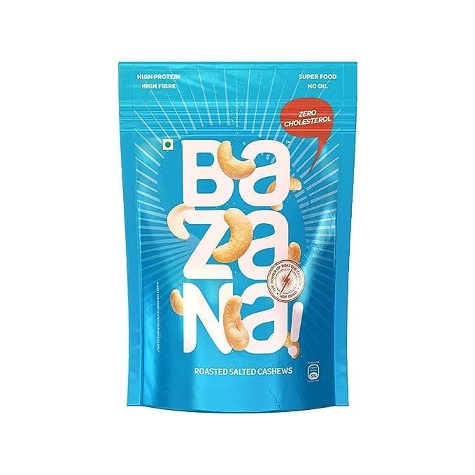 Bazana Roasted Salted Cashews 180g | Protein-Rich, Fiber-Enriched, Healthy Fats | Immunity Booster | Vegetarian & Keto-Friendly | Satisfying Crunch (Pack of 1)