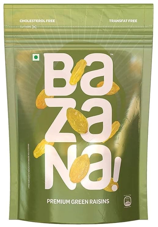 Bazana Premium Green Raisins 250g | Dried Kishmish | Pitted Kismis | Munakka Dry Fruits | Delicious & Healthy Snack