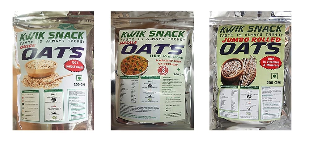 KWIK SNACK Combo Pack of 3 - Quick Oats, Masala Oats & Rolled Oats of 200 Gm Each 3 x200 GM =600 Gm