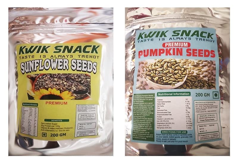 KWIK SNACK Combo of Sunflower Seeds (200 GM) & Pumpkin Seeds (200GM) - Seeds for Eating | Non-GMO | Diet Snacks