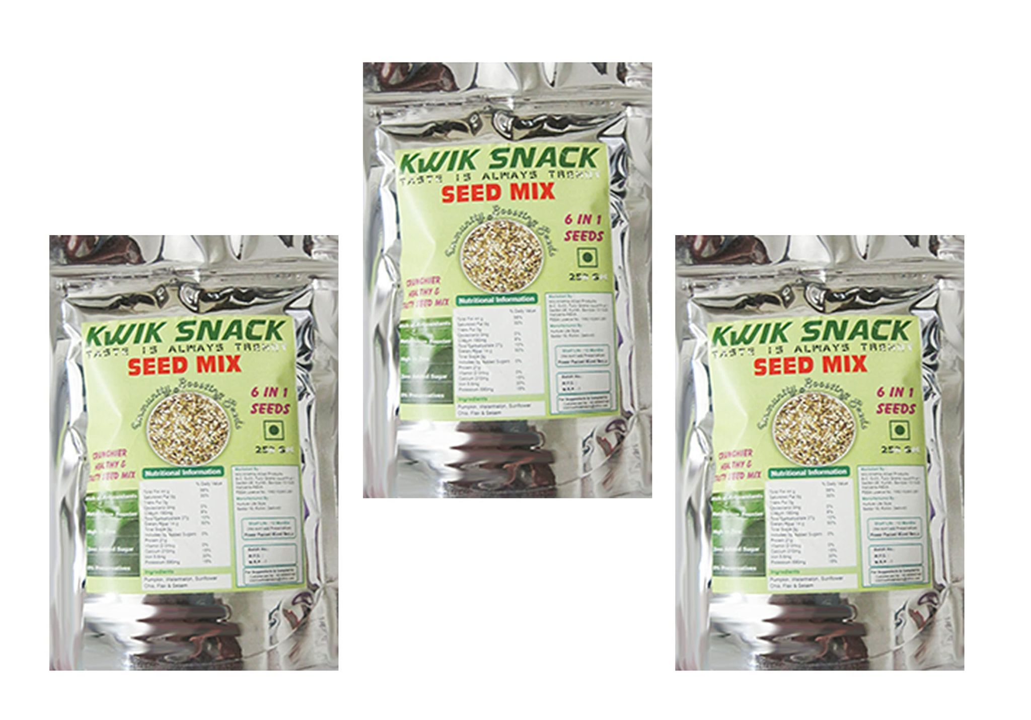 KWIK SNACK Combo Pack of 3 - 6 in 1 Seeds Mix (250 GM Each) 3 X 250 GM =750 GM