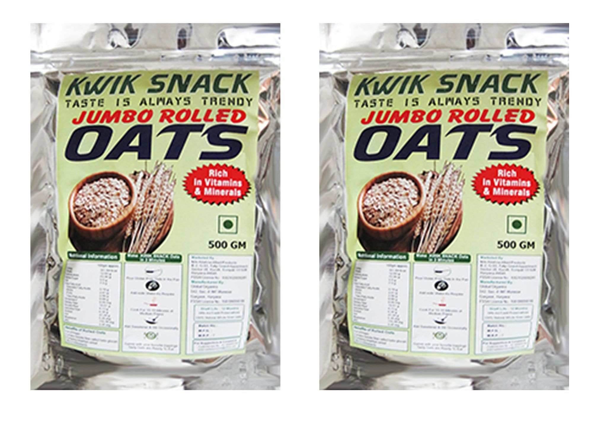 KWIK SNACK COMBO PACK OF 2 JUMBO ROLLED OATS OF (450 GM EACH) 2 X 450 GM = 900 GM