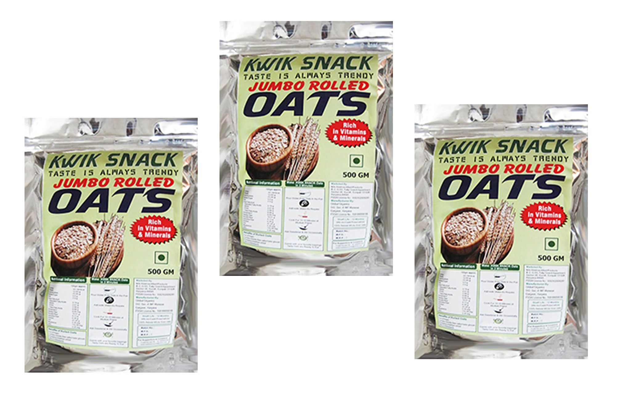 KWIK SNACK COMBO PACK OF 3 JUMBO ROLLED OATS OF (450 GM EACH) 3 X 450 GM = 1.35 KG