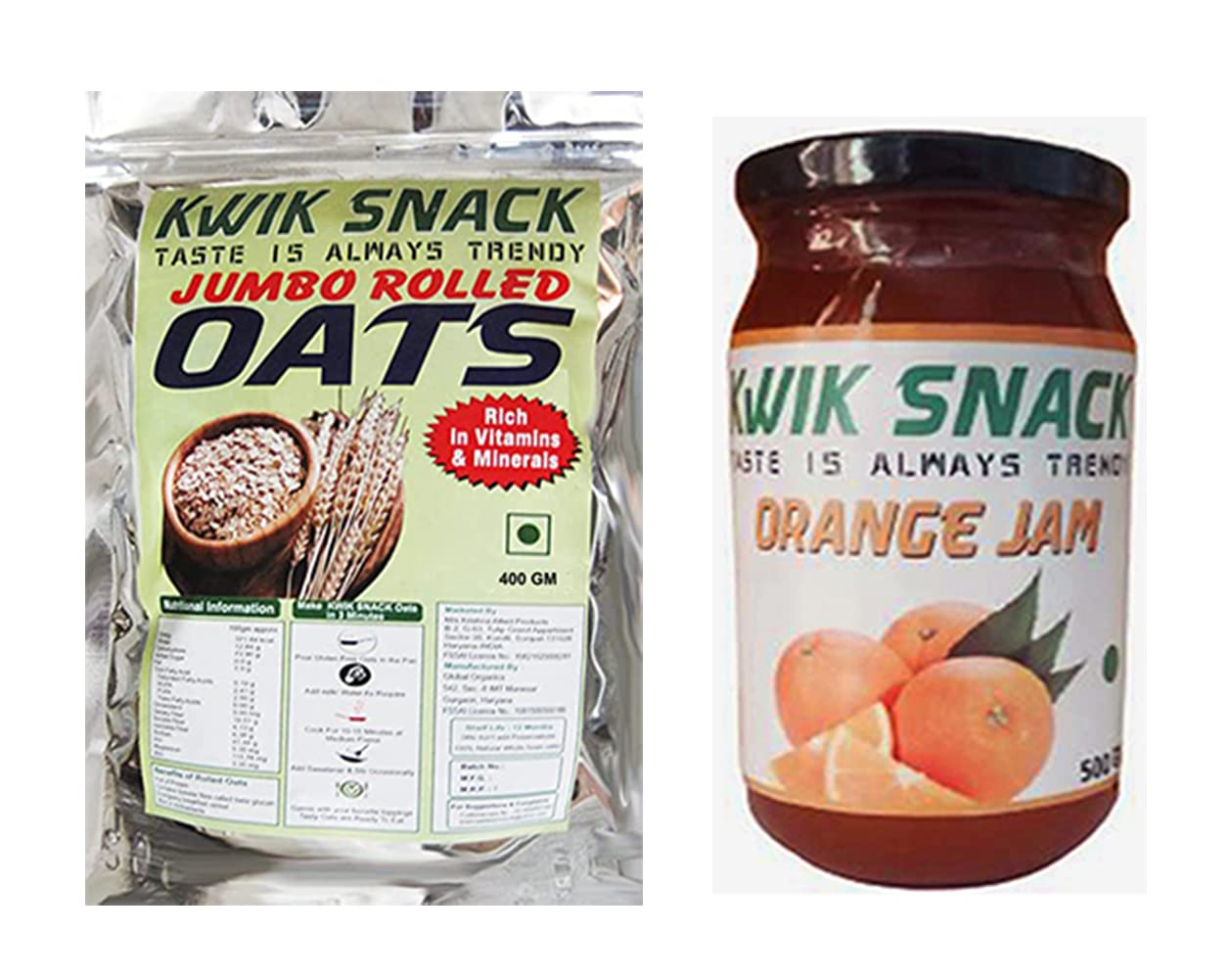 COMBO PACK OF ORANGE JAM (500 GM)& JUMBO ROLLED OATS (400 GM)