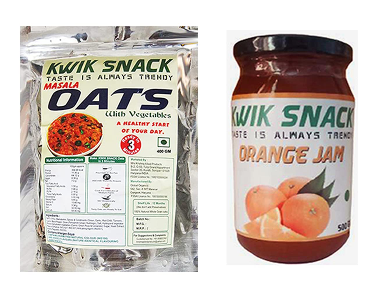 COMBO PACK OF ORANGE JAM (500 GM) & MASALA OATS (400 GM)