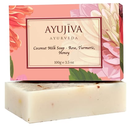AYUJIVA AYURVEDA Luxury Classic Coconut Milk Soap with Rose, Turmeric, Honey-100 ge (Skin Brigtening Soap)