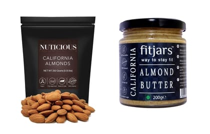 FITJARS - All Natural California Almonds 250 g+ California Almond Butter 200 g (immunity Booster/Natural/Vegan)