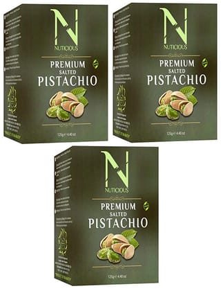 NUTICIOUS Premium Roasted and Salted Pista / Pistachios -125gm (Pack of 3) Premium Dryfruits, Nuts and Berries - 375 Gm