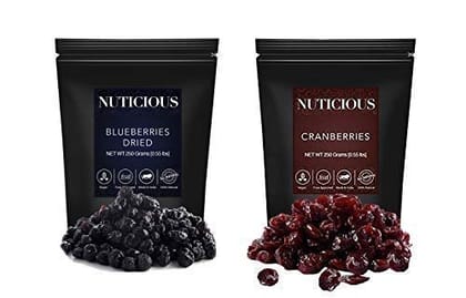 NUTICIOUS Premium Superfood Unsweetened Berries Combo Pack of Dried Blueberries, Dried Cranberries 250 gm X 2 | Dryfruit, Nuts & Berries�