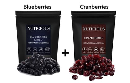 NUTICIOUS � Dried Blueberries , Dried Cranberries Dry Fruits 450 GM X 2...�
