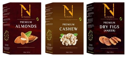 NUTICIOUS Combo Pack (Almonds 250 GM+Cashews 250 GM ,Anjeer 250 GM )Pack of 3