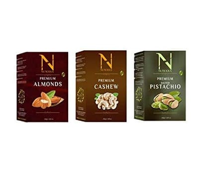 NUTICIOUS Combo Pack (Almonds 250gm+Cashews 250 gm +Salted Pista 250gm)Pack of 3??