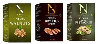 NUTICIOUS Premium Dryfruits Set of Combo Pack (Walnut 250gm+Anjeer 250 gm ,Salted Pista 250gm)Pack of 3 Nuts and Berries