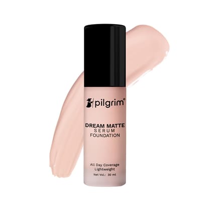 Pilgrim Serum Liquid Foundation, Matte & Poreless, 30 ml | Foundation for face make up infused with Vit C, Hyaluronic Acid & Bamboo Extract |Water-Resistant,All Day Coverage |All Skin Types