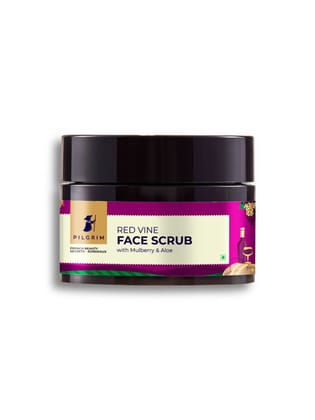 PILGRIM French Red Vine Face Scrub with Mulberry Extract & Aloe for Glowing Skin, Tan Removal, De-Pigmentation, Dry, Oily, Combination Skin, Men & Women, 50gm