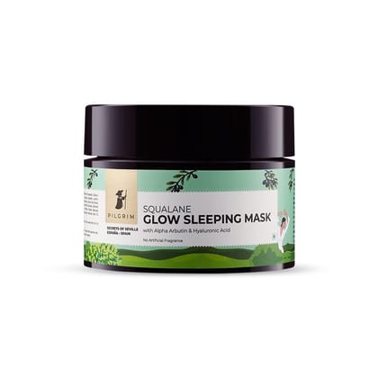 PILGRIM Spanish Squalane (Plant) Glow Sleeping Mask with alpha arbutin & hyaluronic acid | Face pack for glowing skin & skin hydration | For women & men | Fragrance free | No parabens & sulphates|50gm