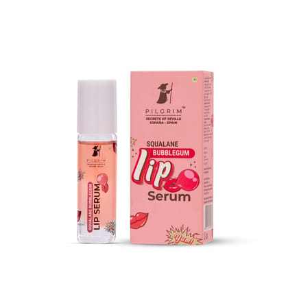 Pilgrim Spanish Squalane Lip Serum (Bubblegum)with roll-on for Visibly Plump Lips | Hydrating Lip serum for dark lips |Lip serum with Shea Butter & Pomegranate for plump & soft lips |Men & Women |6 ml