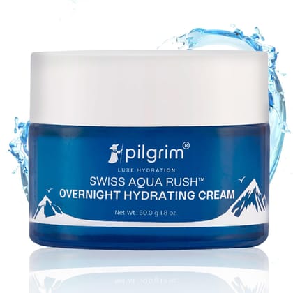 Pilgrim Swiss Aqua Rush� Overnight Hydrating Face Cream| Crafted with powerful hydrators- Swiss Aqua Rush�, Aquaxyl� & Ceramides | Overnight Intense Hydration | Fortifies skin barrier | 50g