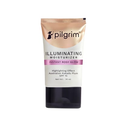 Pilgrim Illuminating Moisturizer for Face | For Instant Rosy Glow & SPF 15 | Non-greasy Highlighter with Pink Pearl Finish | Enriched with Australian Kakadu Plum | All Skin Types 30ml