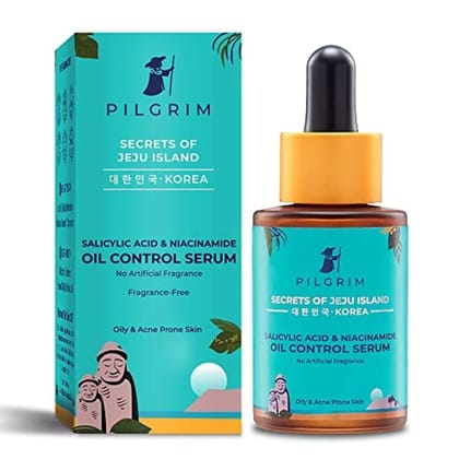 Pilgrim 2% Salicylic Acid + 3% Niacinamide Oil Control Serum For Oily & Acne-Prone Skin For Unisex Of All Skin Types, Korean Skin Care, 30ml