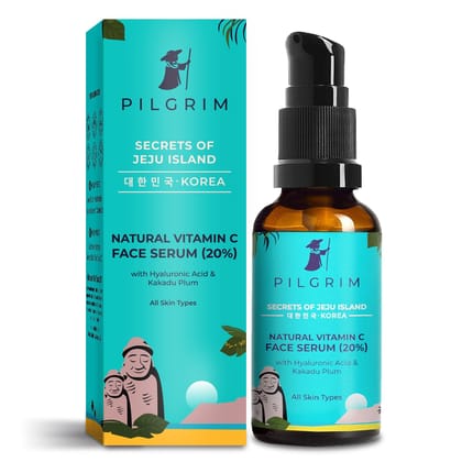 Pilgrim Korean 20% Vitamin C Face Serum with Hyaluronic Acid & Kakadu Plum for glowing/Dry/Oily skin & Combination Skin |For Men and Women | Skin Care |Vegan & Cruelty-free |30ml
