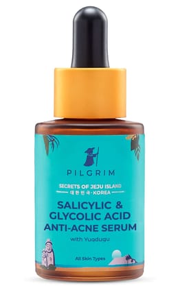 Pilgrim Korean Salicylic Acid 1% + Glycolic Acid 3% Anti Acne Serum for oily & acne prone skin | All Skin Types | Korean Skin Care | For Men & Women | Vegan & Cruelty-free| 30ml