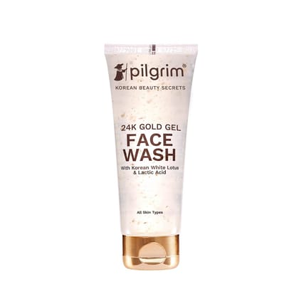 Pilgrim 24k Gold Gel Facewash with Korean White Lotus & Lactic Acid 80ml | Face wash for glowing skin | Reduce dark spot and improves skin texture | Removes dullness | For All Skin Types