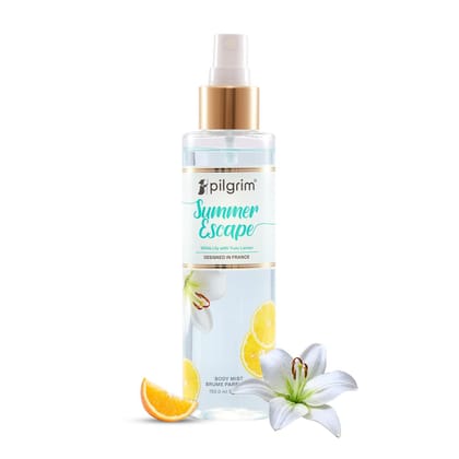Pilgrim Summer Escape Body Mist (White Lily with yuzu lemon)| Citrus body mist for women long lasting| White lily & yuzu lemon for a vacation feel| Perfume for women| Designed in France| 150 ml