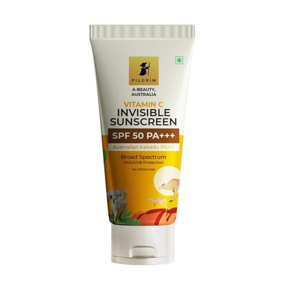 Pilgrim Vitamin C Invisible Sunscreen SPF 50 PA+++ for women & men with Australian Kakadu Plum | Broad spectrum, UVA/UVB Protection, Lightweight Gel | No White Cast | All Skin Types | 45ml