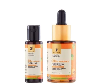 Pilgrim Australian 20% Vitamin C Serum (freshly made) for glowing skin with Kakadu Plum & Lime Pearl�| Non-irritating 99% Vitamin C Powder (EAA) + Liquid Serum solution | For women & men | 25 ml